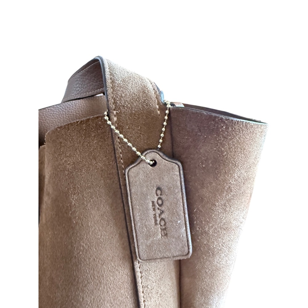 Coach Hadley Turn Lock Tote Bag Brown Suede Boho Western Coastal Cowgirl Purse - Picture 12 of 14